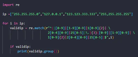 validate ip address using regex in python